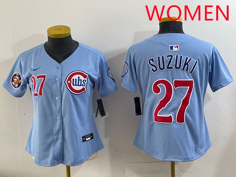 Women 2025 Chicago Cubs #27 Suzuki Light Blue Game Nike MLB Jersey style 2